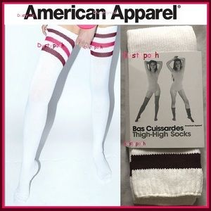 America Apparel Thigh High Socks Over The Knee Stripe White Burgundy Fuchsia